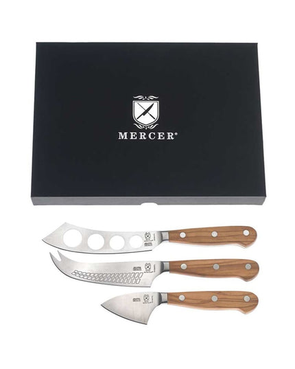 Bộ 3 Dao Phô Mai Mercer Culinary M23608OL Cán Gỗ Ô Liu, Thép Đức Cacbon Cao