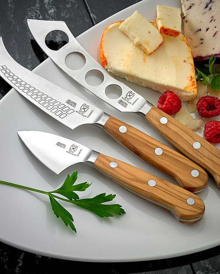 Bộ 3 Dao Phô Mai Mercer Culinary M23608OL Cán Gỗ Ô Liu, Thép Đức Cacbon Cao