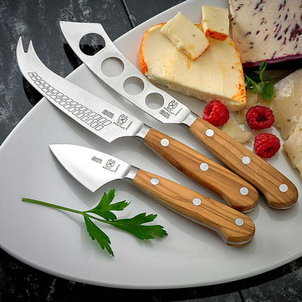 Bộ 3 Dao Phô Mai Mercer Culinary M23608OL Cán Gỗ Ô Liu, Thép Đức Cacbon Cao