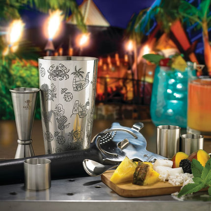 Bình Lắc Cocktail Barfly M37092 828 ml Họa Tiết Tiki Bề Mặt Bóng Gương
