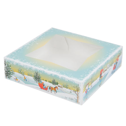 Hộp bánh cửa sổ bật tự động Southern Champion 25 x 25 x 6 cm, họa tiết mùa đông - Thùng 150 cái