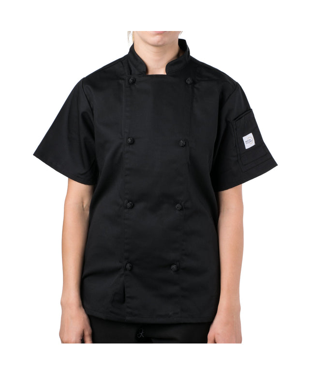 Áo bếp nữ tay ngắn Mercer Culinary Genesis M61042BK màu đen nút thắt vải - 2XL