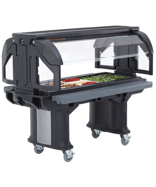 Quầy salad / thức ăn di động Cambro VBRL6110 Versa đen 1,8 m, bánh xe tiêu chuẩn, chiều cao thấp