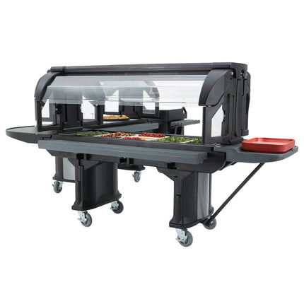 Quầy salad / thức ăn di động Cambro VBRL6110 Versa đen 1,8 m, bánh xe tiêu chuẩn, chiều cao thấp