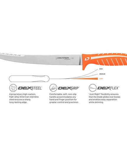 Dao Phi Lê Cứng Hai Lưỡi Dexter Russell 24914 25.4 cm Cán Silicone Cam Thép Carbon Cao