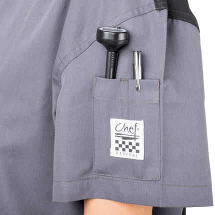 Áo bếp tay ngắn lưng lưới màu xám Chef Revival Silver J205 unisex - size 2X