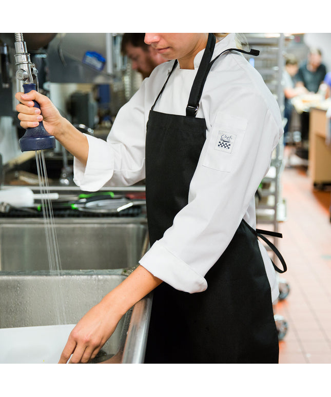 Tạp dề yếm polyester lót vinyl có thể tùy chỉnh Chef Revival đen