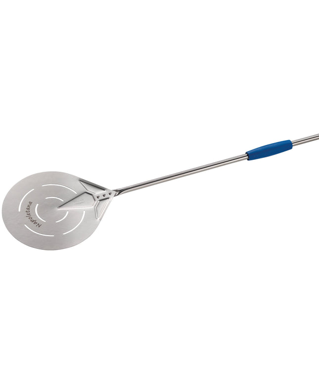 Xẻng pizza inch tròn đục lỗ nhỏ GI Metal Napoletana 25 cm cán 150 cm IN-26F