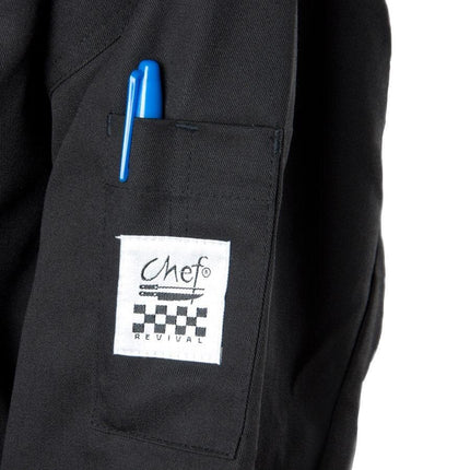 Áo bếp cao cấp tay dài unisex Chef Revival Traditional J030BK đen in tùy chỉnh - 3X