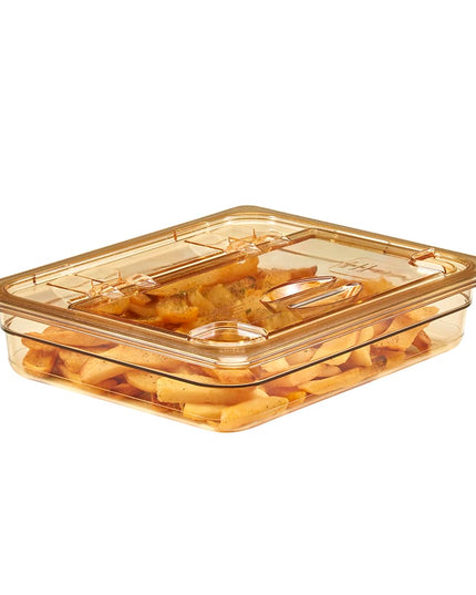 Nắp Khay Thực Phẩm Nóng Cambro 20HPLN150 FlipLid - Kích Thước 1/2, Có Rãnh, Bản Lề, Màu Hổ Phách