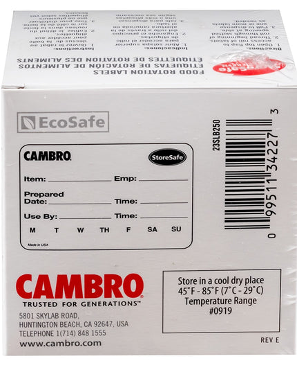 Nhãn Quay Vòng Thực Phẩm Cambro 23SLB250 StoreSafe® 5.1 x 7.6 cm Màu Trắng