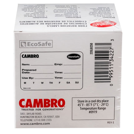 Nhãn Quay Vòng Thực Phẩm Cambro 23SLB250 StoreSafe® 5.1 x 7.6 cm Màu Trắng