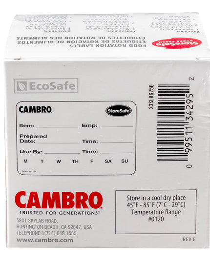 Nhãn Quay Vòng Thực Phẩm Cambro 23SLB6250 StoreSafe® 5.1 x 7.6 cm Màu Trắng