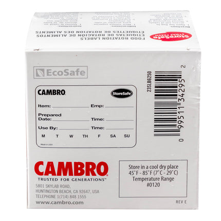 Nhãn Quay Vòng Thực Phẩm Cambro 23SLB6250 StoreSafe® 5.1 x 7.6 cm Màu Trắng