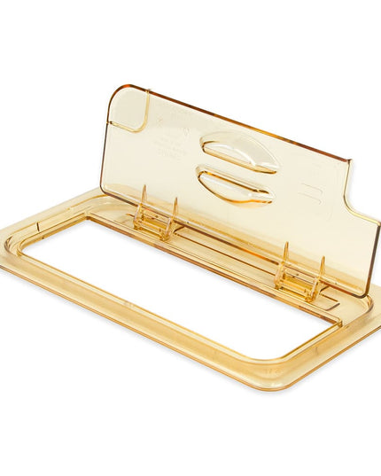 Cambro 30HPLN150 Nắp FlipLid Khay Thức Ăn Nóng - Cỡ 1/3, Khía Cạnh, Bản Lề, Màu Hổ Phách