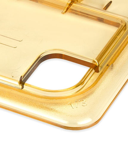 Cambro 30HPLN150 Nắp FlipLid Khay Thức Ăn Nóng - Cỡ 1/3, Khía Cạnh, Bản Lề, Màu Hổ Phách