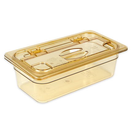 Cambro 30HPLN150 Nắp FlipLid Khay Thức Ăn Nóng - Cỡ 1/3, Khía Cạnh, Bản Lề, Màu Hổ Phách