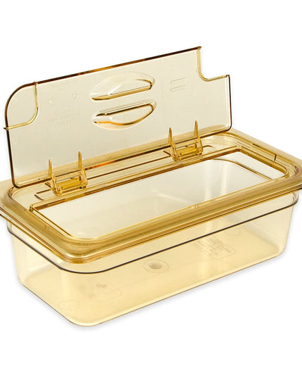 Cambro 30HPLN150 Nắp FlipLid Khay Thức Ăn Nóng - Cỡ 1/3, Khía Cạnh, Bản Lề, Màu Hổ Phách