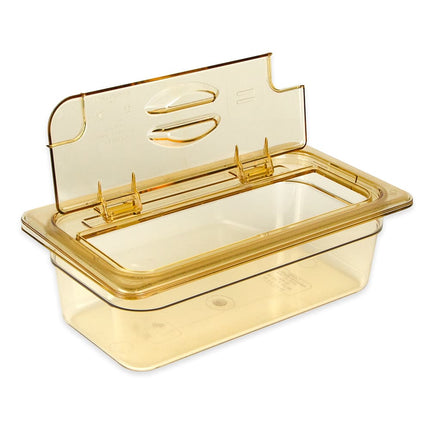 Cambro 30HPLN150 Nắp FlipLid Khay Thức Ăn Nóng - Cỡ 1/3, Khía Cạnh, Bản Lề, Màu Hổ Phách