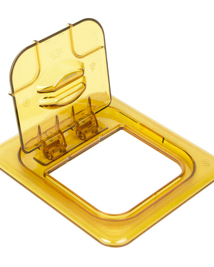Cambro 60HPL150 FlipLid Nắp Khay Thực Phẩm Nóng - Cỡ 1/6, Bản Lề, Màu Hổ Phách