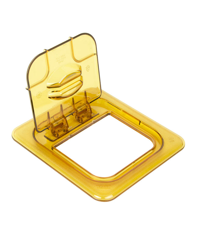 Cambro 60HPL150 FlipLid Nắp Khay Thực Phẩm Nóng - Cỡ 1/6, Bản Lề, Màu Hổ Phách