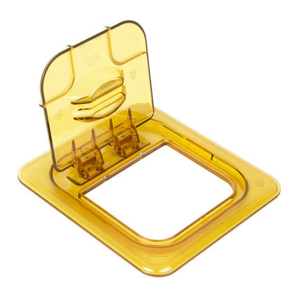 Cambro 60HPL150 FlipLid Nắp Khay Thực Phẩm Nóng - Cỡ 1/6, Bản Lề, Màu Hổ Phách