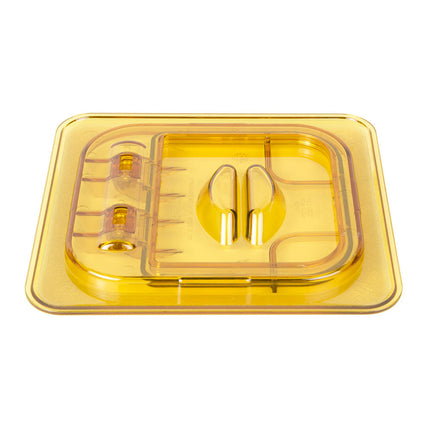 Cambro 60HPL150 FlipLid Nắp Khay Thực Phẩm Nóng - Cỡ 1/6, Bản Lề, Màu Hổ Phách