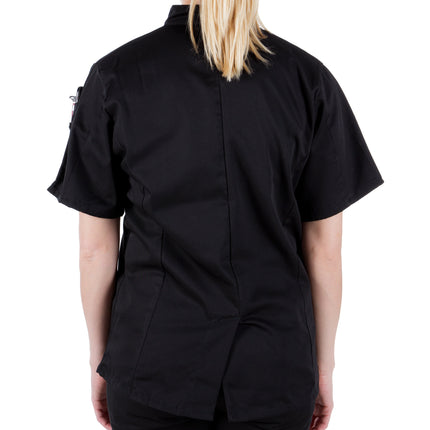 Áo bếp nữ tay ngắn Mercer Culinary Millennia đen nút thắt vải, tùy chỉnh M60024BK - 2XL