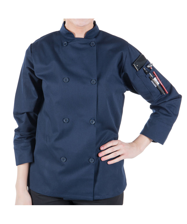 Áo bếp nữ tay dài Mercer Culinary Millennia M60020NB màu xanh navy có thể in logo - 3X