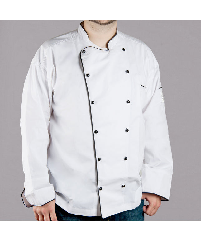 Áo bếp executive tay dài unisex viền đen tùy chỉnh Chef Revival Brigade J044 - size 2X