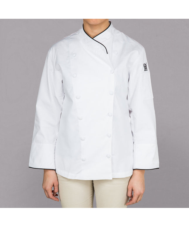 Áo bếp nữ tay dài tùy chỉnh màu trắng viền đen cao cấp Chef Revival Corporate LJ008 - 2X