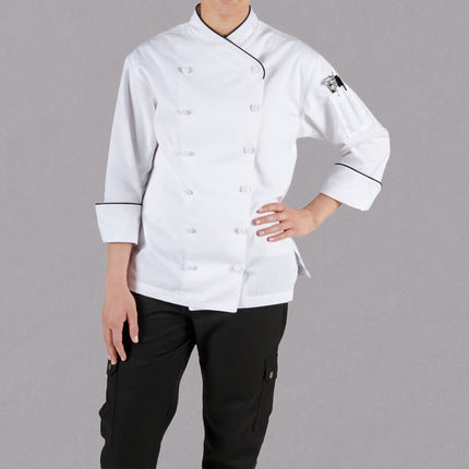 Áo bếp nữ tay dài tùy chỉnh màu trắng viền đen cao cấp Chef Revival Corporate LJ008 - 2X