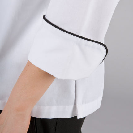 Áo bếp nữ tay dài tùy chỉnh màu trắng viền đen cao cấp Chef Revival Corporate LJ008 - 2X