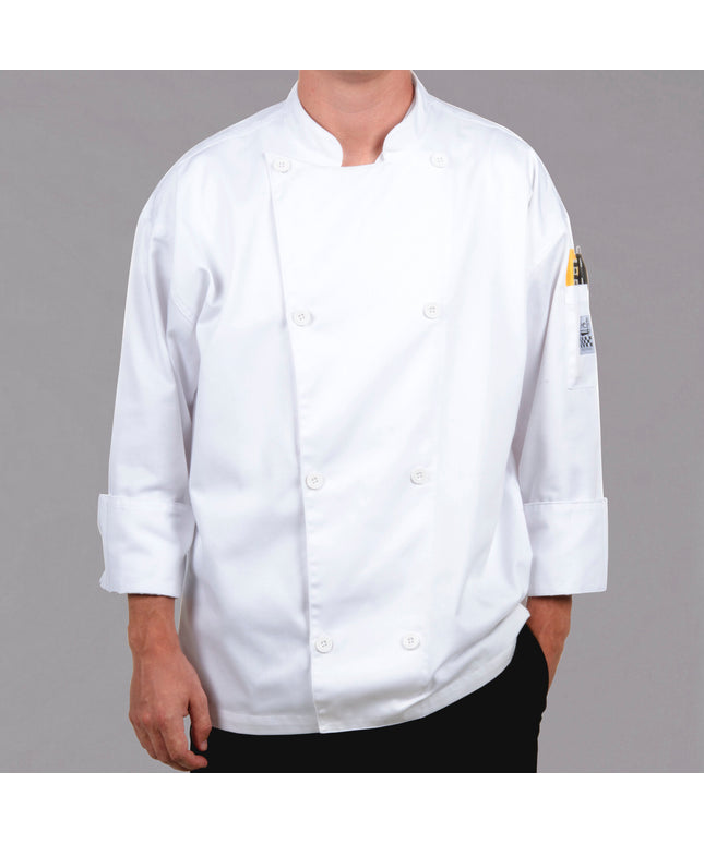 Áo bếp tay dài unisex Chef Revival Silver J002 trắng in tùy chỉnh nút logo bếp - 2X