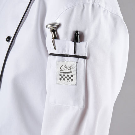 Áo bếp executive tay dài nữ màu trắng viền đen tùy chỉnh Chef Revival Corporate LJ044 - size 2X