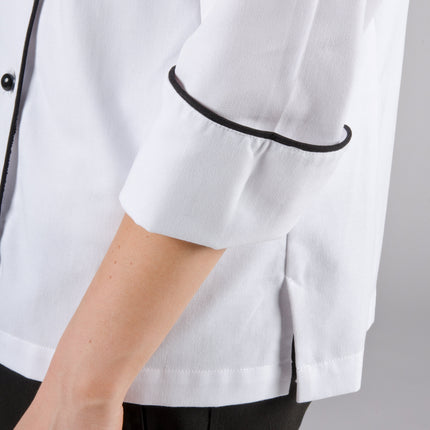 Áo bếp executive tay dài nữ màu trắng viền đen tùy chỉnh Chef Revival Corporate LJ044 - size 2X