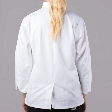 Áo bếp Mercer Culinary Genesis® Women's trắng tùy chỉnh Long tay áo áo bếp Cloth Knot Buttons M61040WH - 2X