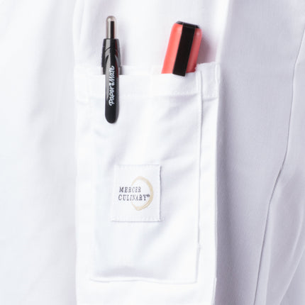 Áo bếp Mercer Culinary Genesis® Women's trắng tùy chỉnh Long tay áo áo bếp Cloth Knot Buttons M61040WH - 2X