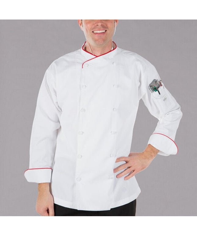 Áo đầu bếp executive nhẹ trắng viền đỏ Mercer Culinary Renaissance M62015WR unisex - 2X