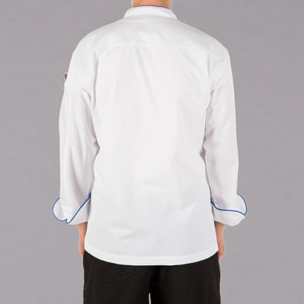 Áo bếp dài tay unisex điều hành nhẹ Mercer Culinary Renaissance màu trắng viền xanh hoàng gia tùy chỉnh M62020WRB - 2XL