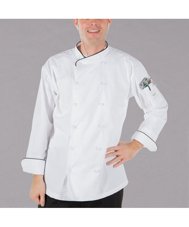 Áo bếp điều hành nhẹ Mercer Culinary Renaissance unisex trắng viền đen M62020WB - Size 2XL