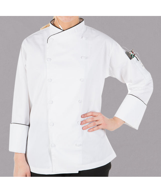 Áo bếp nữ cao cấp nhẹ Mercer Culinary Renaissance M62050WB màu trắng viền đen tùy chỉnh - 2XL