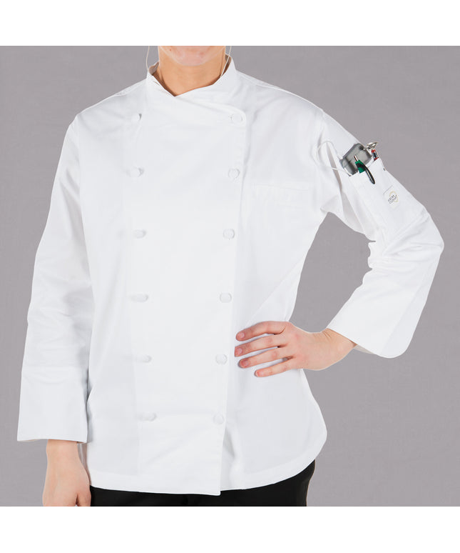 Áo bếp nữ tay dài tùy chỉnh màu trắng cao cấp Mercer Culinary Renaissance® M62040WH - 2X