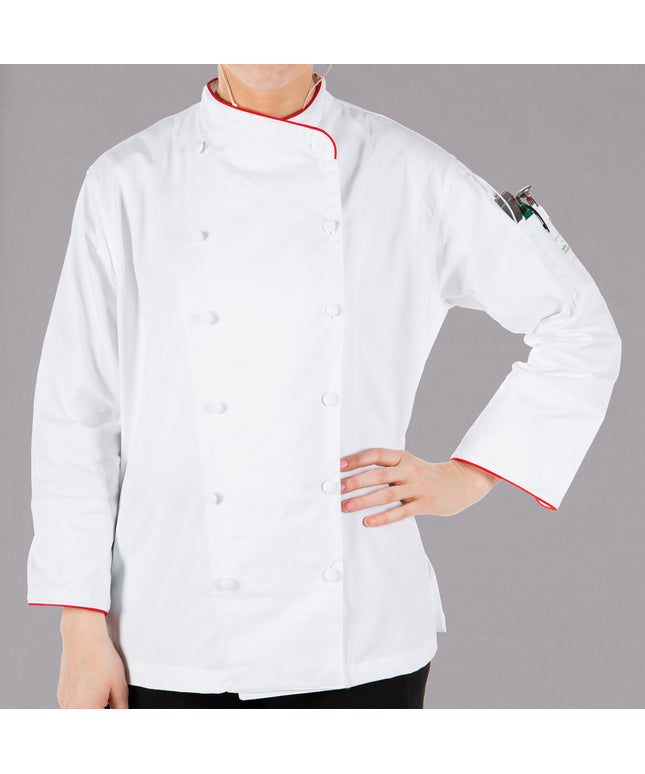 Áo bếp nữ điều hành Mercer Culinary Renaissance nhẹ trắng viền đỏ M62045WR - 2XL