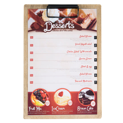 Kẹp thực đơn / bìa hóa đơn gỗ Menu Solutions WDCLIP-A màu óc chó cũ 14 x 22 cm