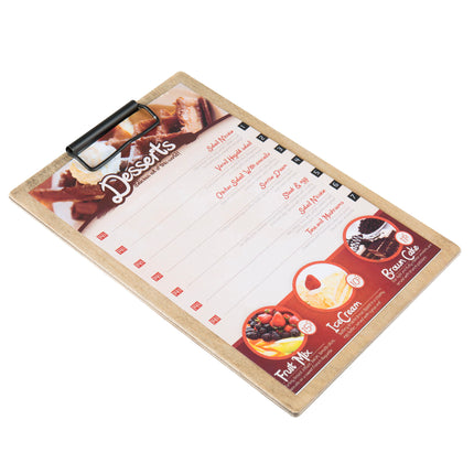 Kẹp thực đơn / bìa hóa đơn gỗ Menu Solutions WDCLIP-A màu óc chó cũ 14 x 22 cm