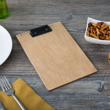 Kẹp thực đơn / bìa hóa đơn gỗ Menu Solutions WDCLIP-A màu óc chó cũ 14 x 22 cm