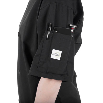 Áo bếp Mercer Culinary Millennia® unisex đen tùy chỉnh áo bếp tay ngắn M60013BK - L