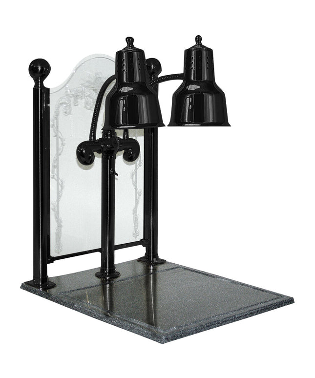Quầy pha lóc thịt hai bóng đèn Hanson Heat Lamps DLM/CC/BB/B 51 x 61 cm màu đen, đế đá granite tổng hợp và kính chắn giọ