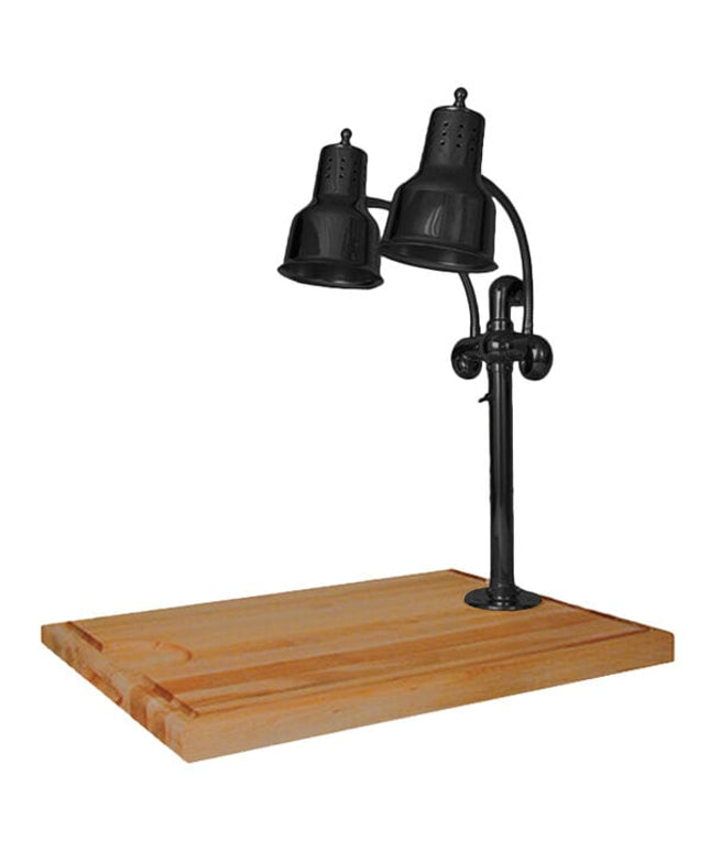 Trạm cắt thịt đèn sưởi đôi Hanson Heat Lamps DLM/MB/B/2418 51 x 46 cm màu đen với đế gỗ phong